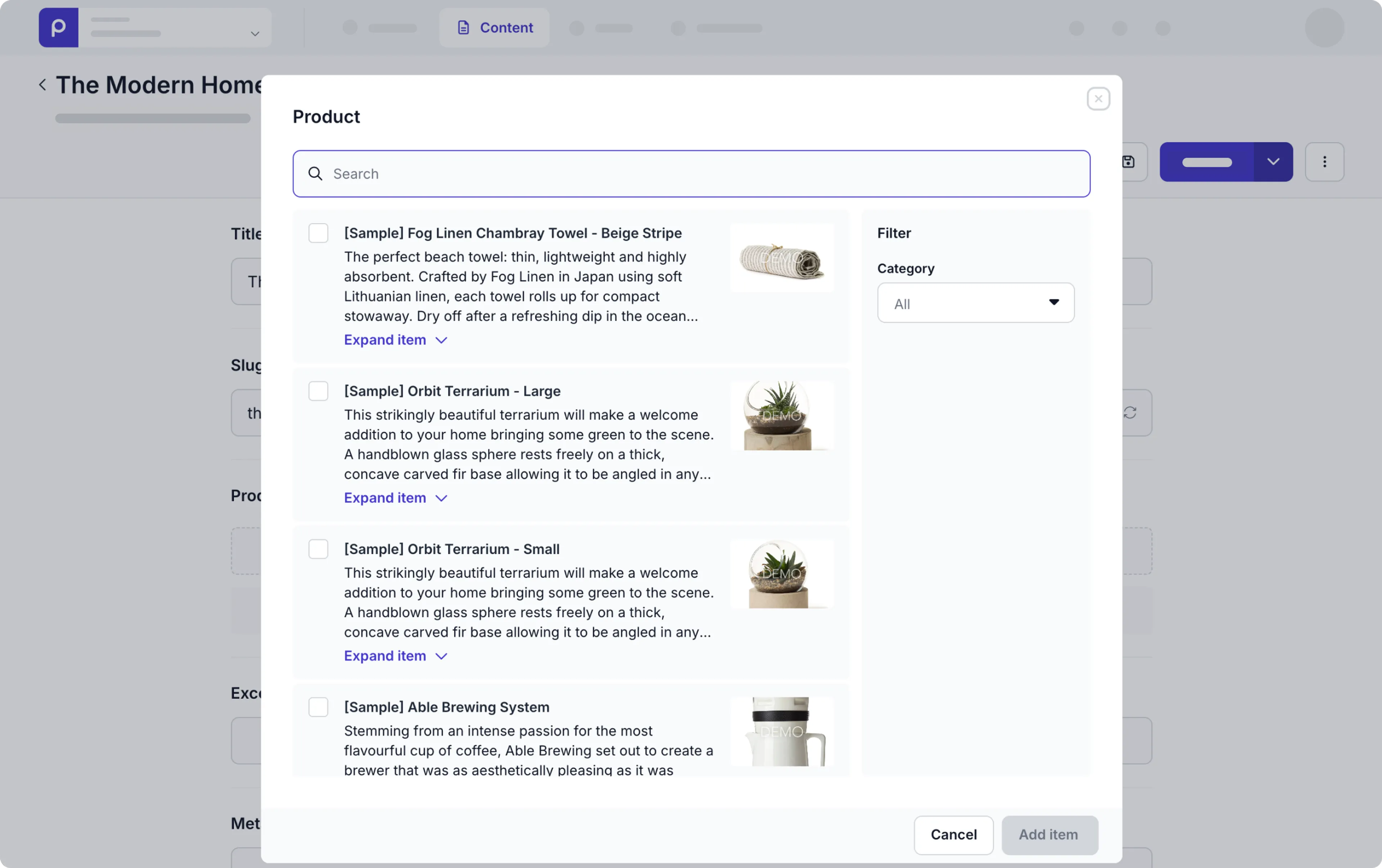 Example BigCommerce remote content search