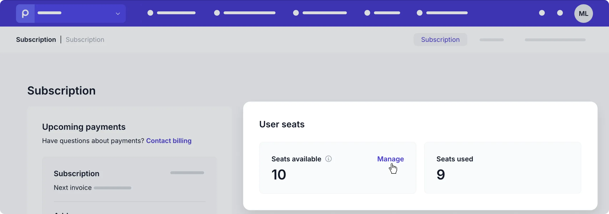 Manage available user seats