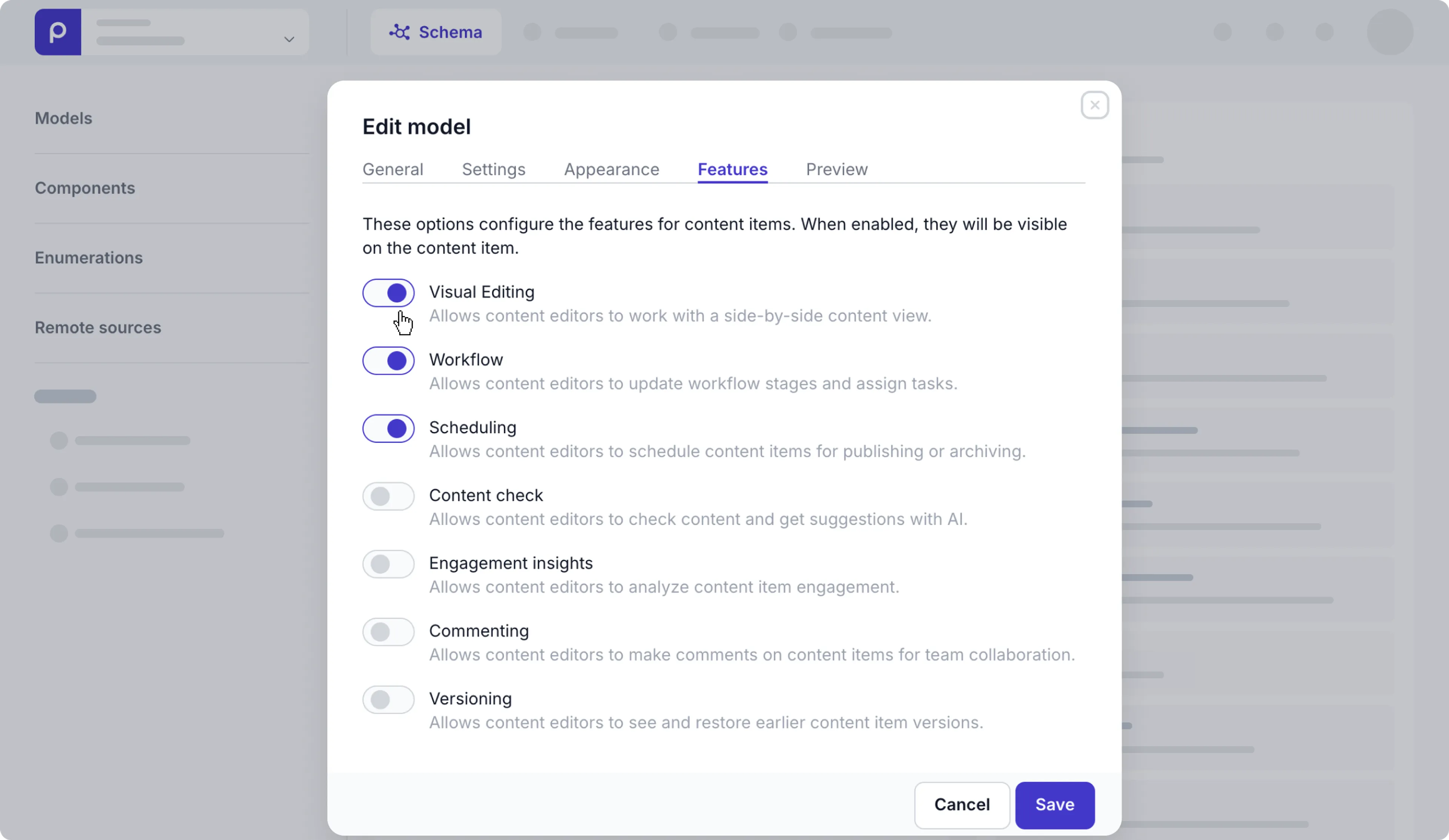 Visual Editing toggle