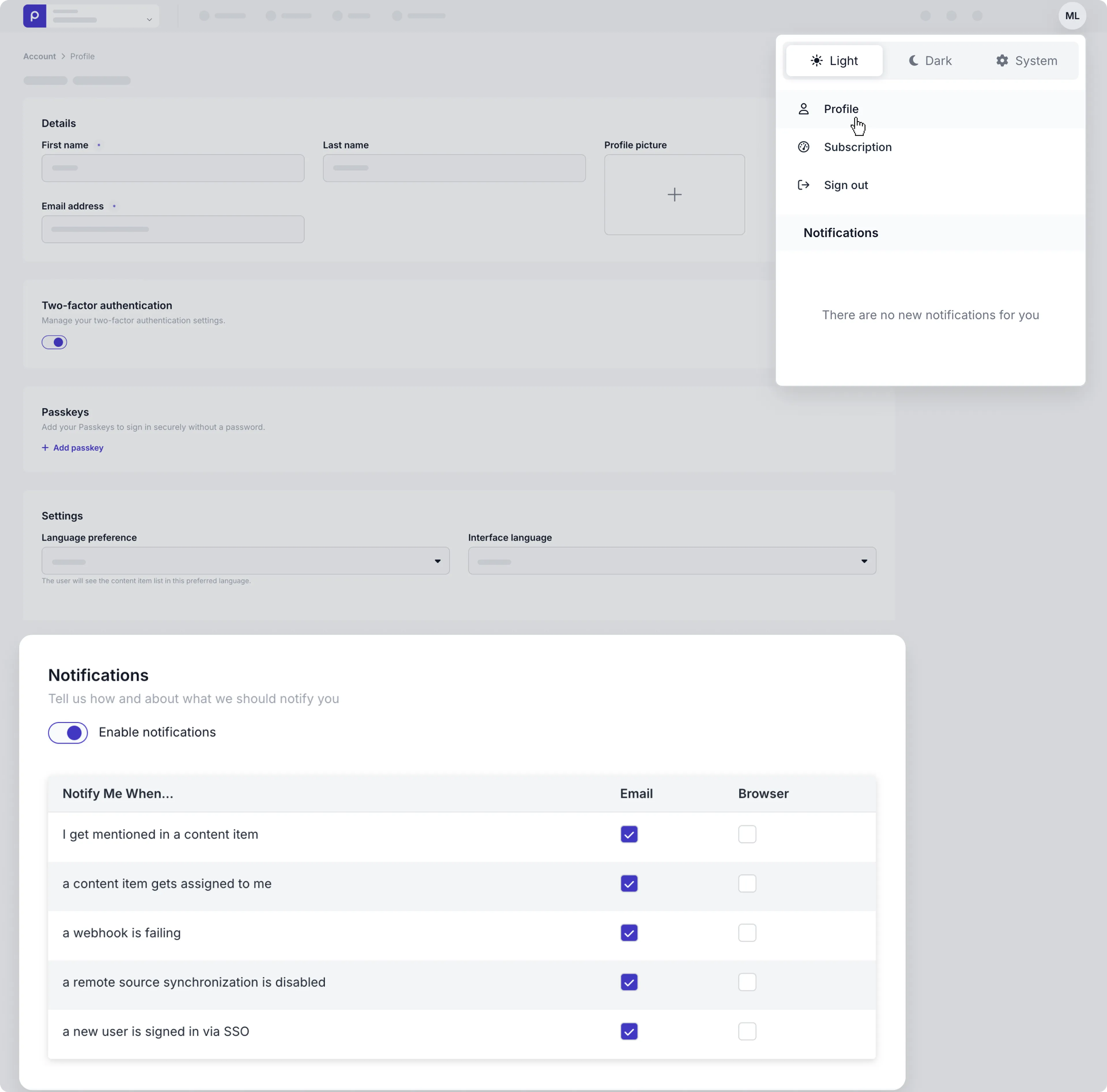 Manage personal notifications