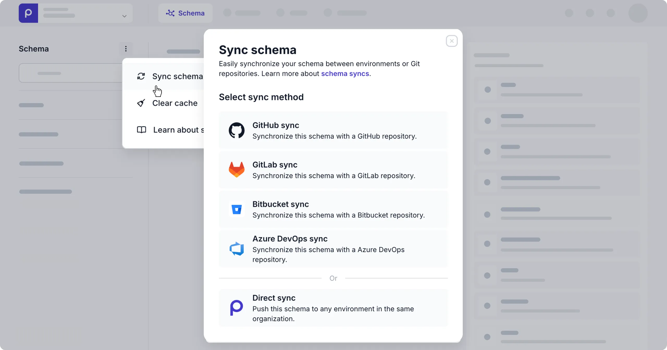 Schema sync modal