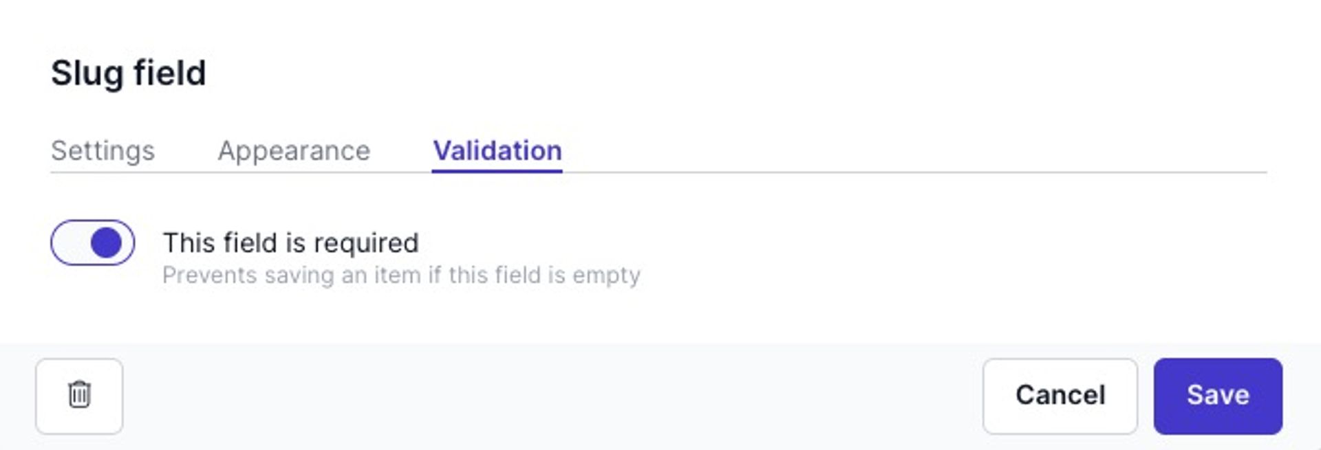 Slug field validation